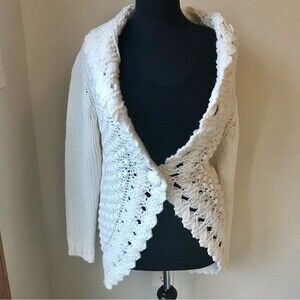 NORMA J Cardigan Sweater Crochet Wool Blend Cream Chunky Knit White Grannie Core